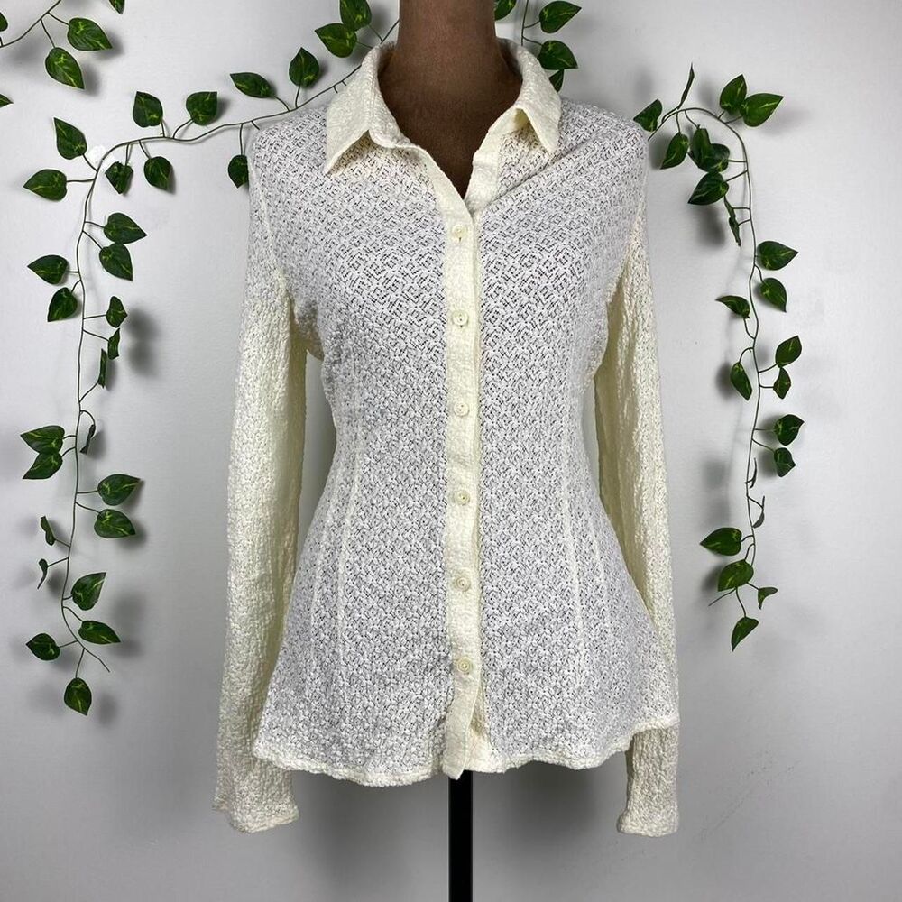 J Jill sheer button up blouse workwear corporate office siren cottage cream
